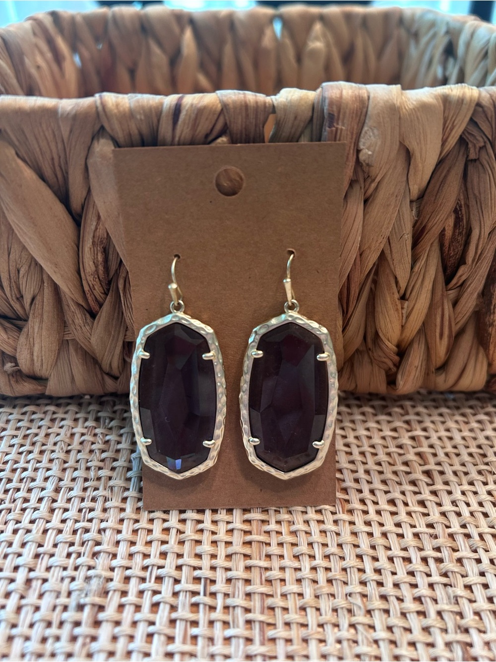 Kendra Scott Deep Violet Translucent Gold Tone Wire Drop Large Earrings